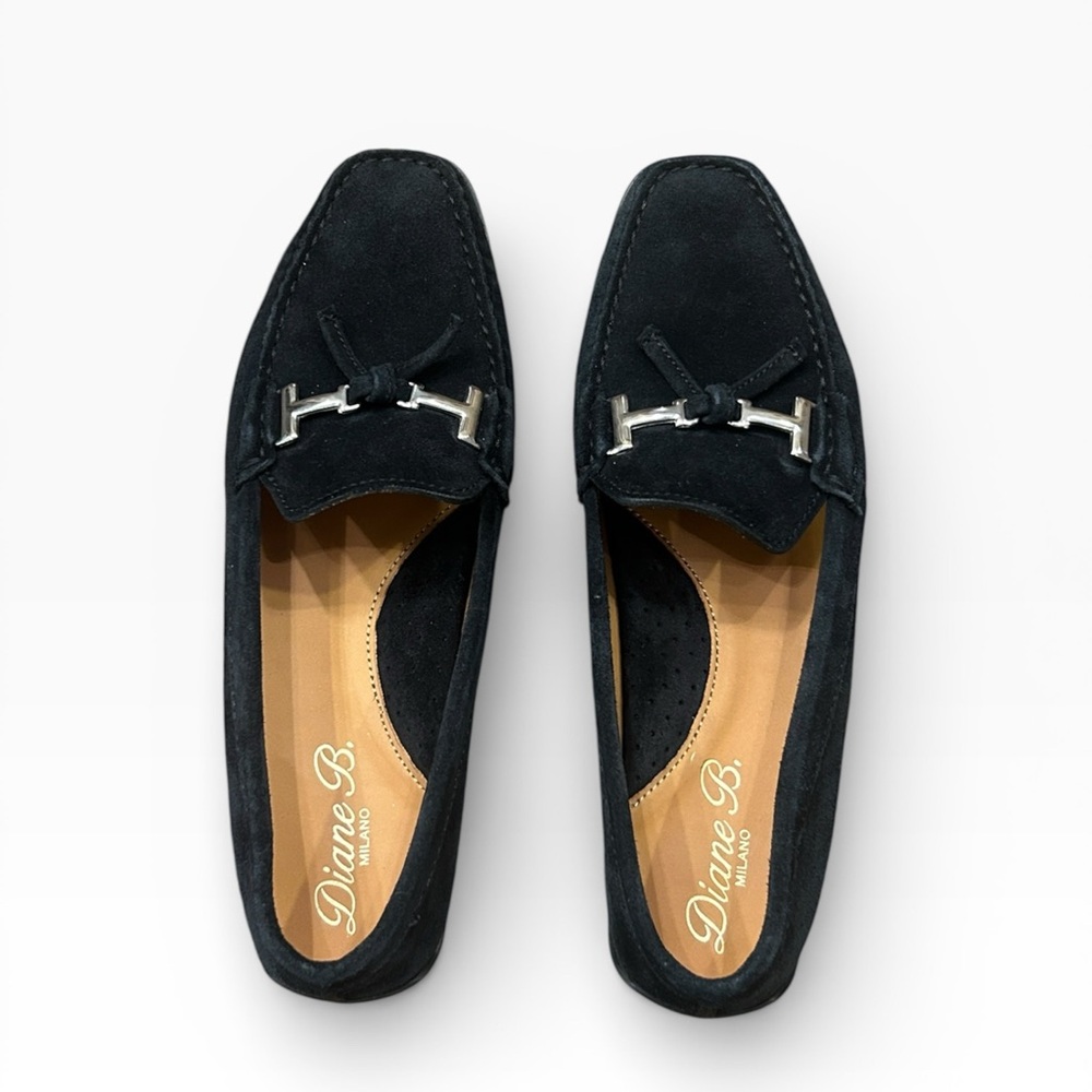 Diane B. Tid Bit Italian Black Suede Loafers Size 37 1/2 US Size 7.5 - Picture 8 of 14